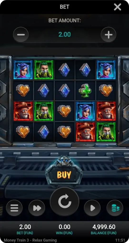 Bet amount settings in Money Train 3 slot