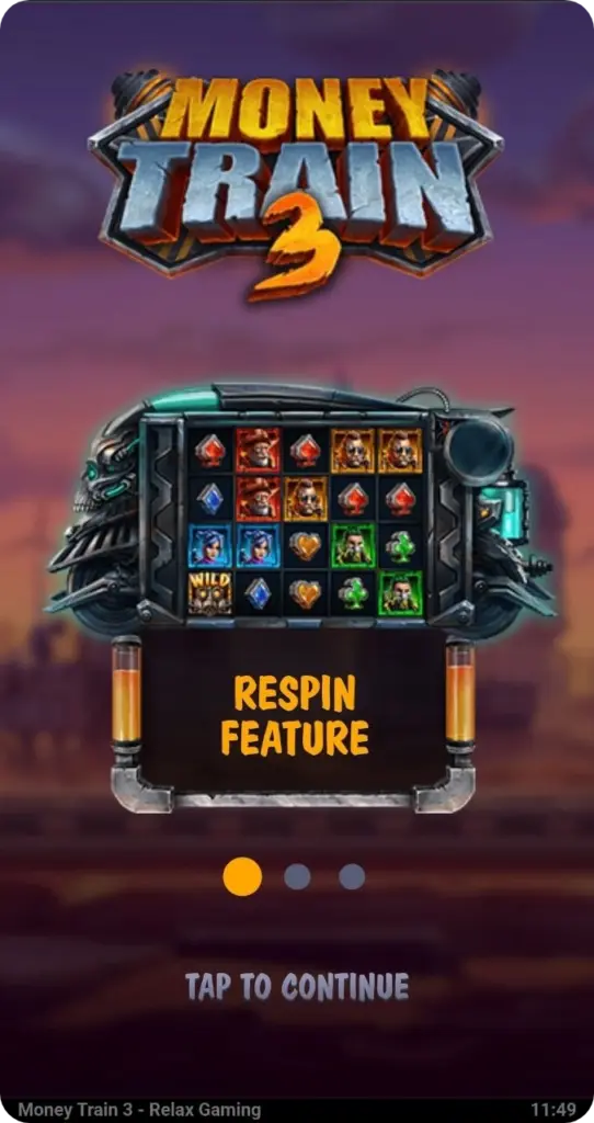 Money Train 3 slot start screen on mobile